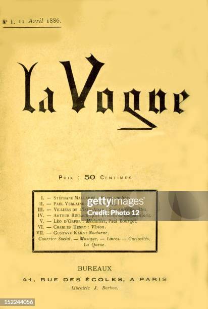 Cover of 'La vague' magazine, publishing texts by writer including Arthur Rimbaud and Paul Verlaine France, Departmental Archives of the Ardennes.