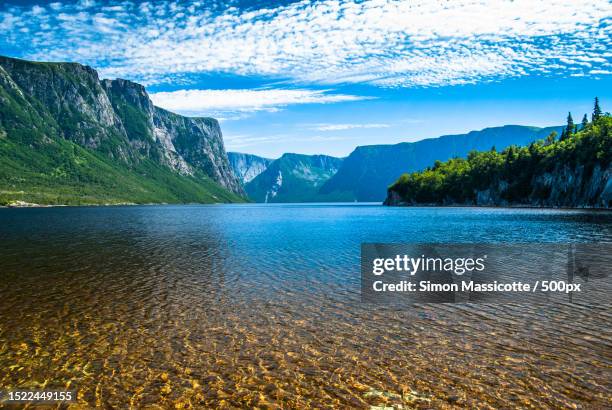scenic view of lake against sky,newfoundlandand labrador,canada - newfoundland island stock pictures, royalty-free photos & images