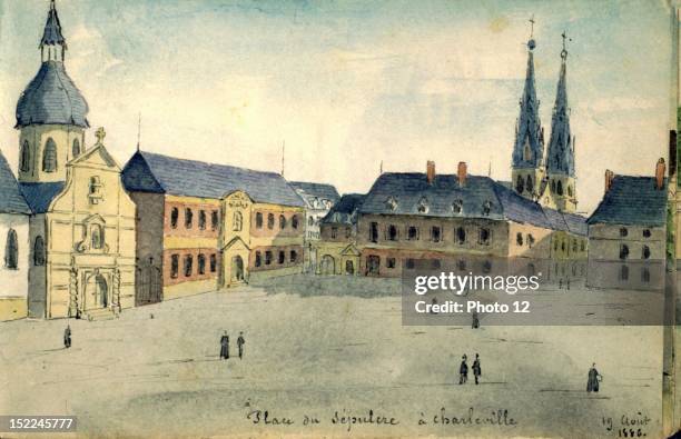 Charleville-Mezieres , Place du Sepulcre, watercolor France, Departmental Archives of the Ardennes.