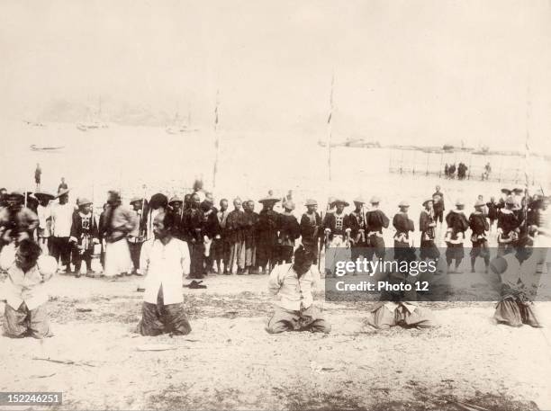 China, execution of pirates in Koolong Bay at Hong Kong, 19th century, Print , Private collection.