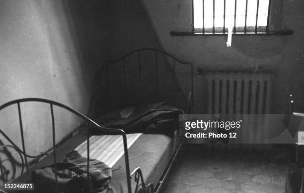World War II, Room converted into a cell for French prisoners, in a town house occupied by the Gestapo in Paris, before the insurrection.