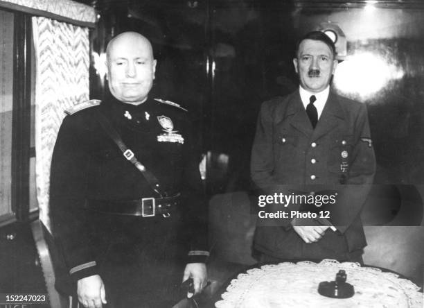 Hitler-Mussolini meeting at the Brenner Pass, March 25, 1940.