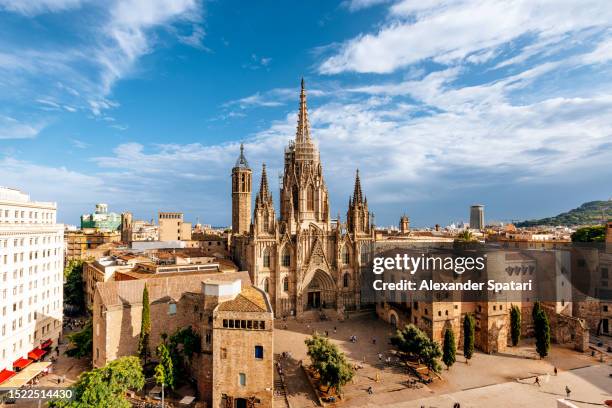 barcelona cathedral on a sunny day, high angle view, spain - barcelona fotografías e imágenes de stock
