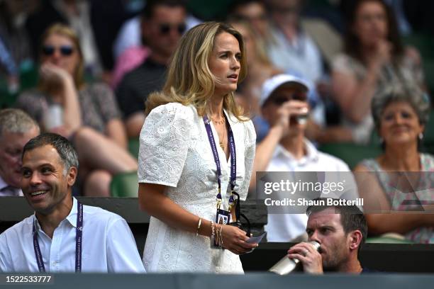 Kim Sears, wife of Andy Murray of Great Britain looks on before the Men's Singles second round match between Andy Murray of Great Britain and...