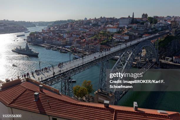 city view with ponte d. luis i, douro river and ribeira district, view from mosteiro do serra do pilar, porto, portugal - abadia mosteiro fotografías e imágenes de stock