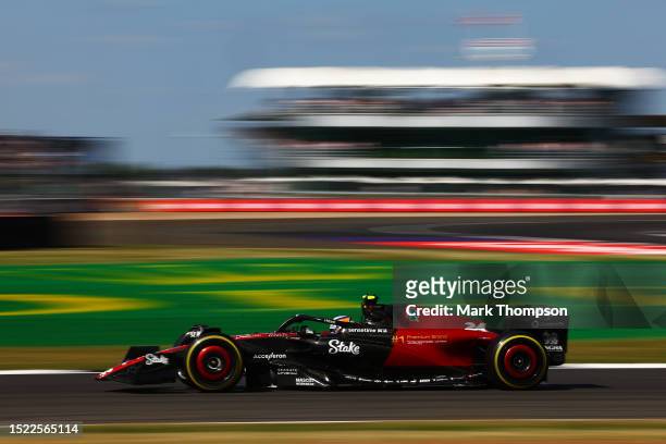 Zhou Guanyu of China driving the Alfa Romeo F1 C43 Ferrari on track during practice ahead of the F1 Grand Prix of Great Britain at Silverstone...