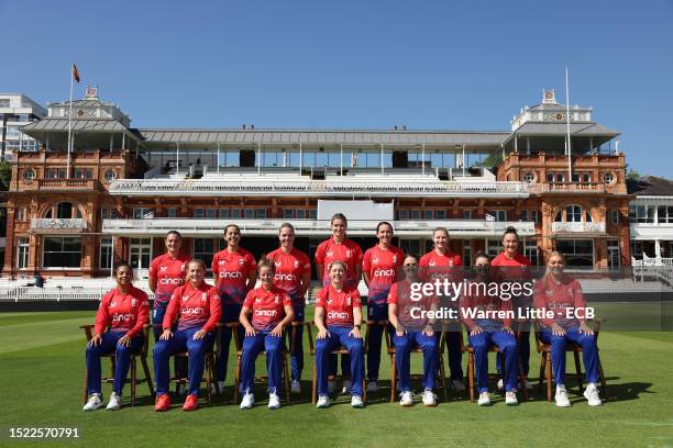 The England team pose during a nets session prior to the Women's Ashes 3rd Vitality IT20 match between England and Australia at Lord's Cricket Ground...