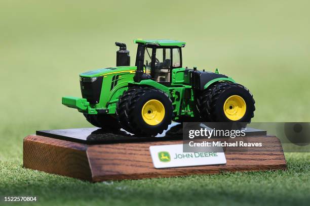 Tee marker on the seventh hole during the second round of the John Deere Classic at TPC Deere Run on July 07, 2023 in Silvis, Illinois.