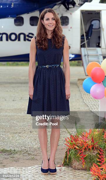 Catherine, Duchess of Cambridge arrives in Marau on their way to Tivanipupu on day 7 of their Diamond Jubilee Tour, on September 17, 2012 in Marau,...