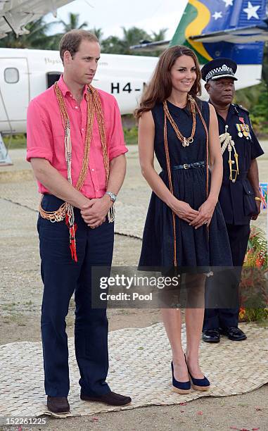 Catherine, Duchess of Cambridge and Prince William, Duke of Cambridge arrive in Marau on their way to Tivanipupu on day 7 of their Diamond Jubilee...