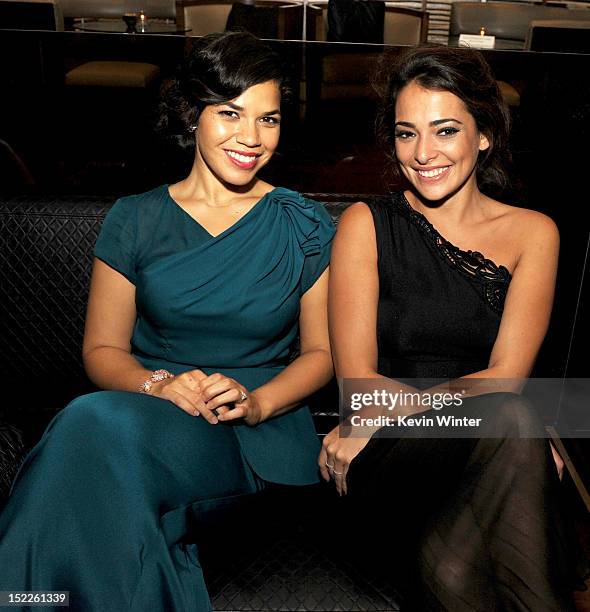 Actors America Ferrera and Natalie Martinez pose at the after party for the premiere of Open Road Films' "End of Watch" at WP24 on September 17, 2012...