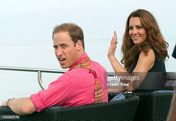 Prince William, Duke of Cambridge and Catherine, Duchess of Cambridge arrive in Honiara on their way to Tivanipupu on day 7 of their Diamond Jubilee...
