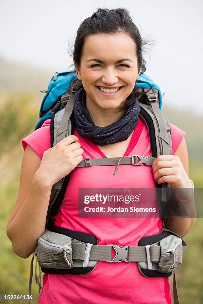 a woman backpacking. - lincoln city oregon stock pictures, royalty-free photos & images