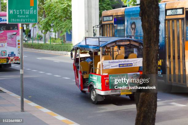 electric modern thai tuktuk taxi - rickshaw stock pictures, royalty-free photos & images