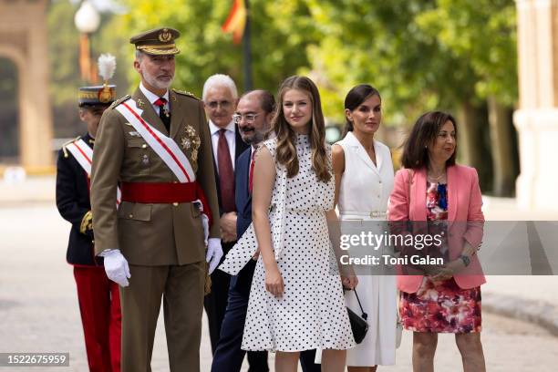 Crown Princess Leonor of Spain, King Felipe VI of Spain and Queen Letizia of Spain attend the delivery of Royal offices of employment at the General...