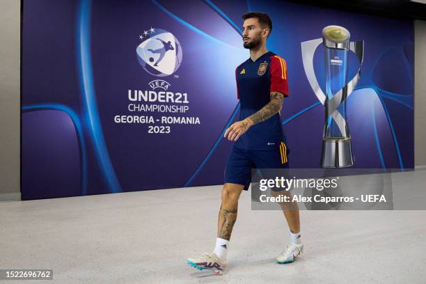 Alex Baena of Spain walks in prior to the Spain training session ahead of the UEFA Under-21 Euro 2023 Final match between England and Spain at Batumi...