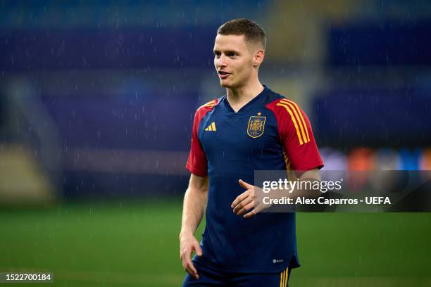 Sergio Gomez of Spain looks on during the Spain training session ahead of the UEFA Under-21 Euro 2023 Final match between England and Spain at Batumi...