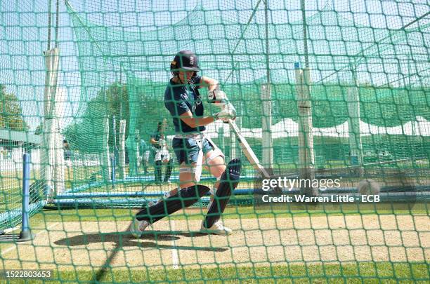 Natalie Sciver-Brunt of England bats during a nets session prior to the Women's Ashes 3rd Vitality IT20 match between England and Australia at Lord's...