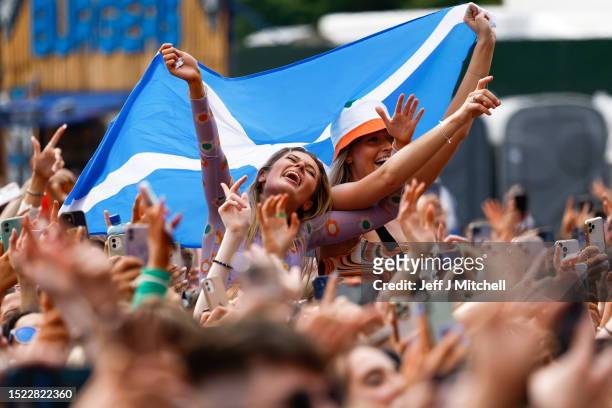 Music fans listen to Niall Horan as he performs at TRNSMT Festival 2023 at Glasgow Green on July 07, 2023 in Glasgow, Scotland. Scotland's largest...