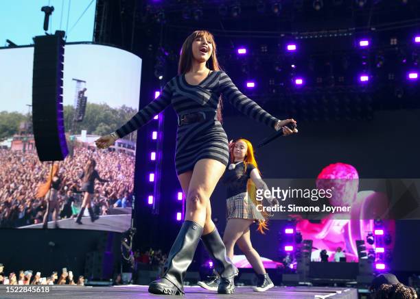 PinkPantheress performs live on the main stage with Ice Spice during day one of Wireless Festival 2023 at Finsbury Park on July 07, 2023 in London,...
