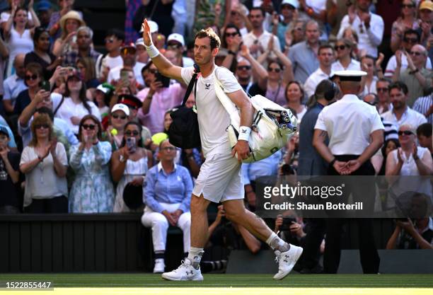 Andy Murray of Great Britain acknowledges the crowd following defeat against Stefanos Tsitsipas of Greece in the Men's Singles second round match...