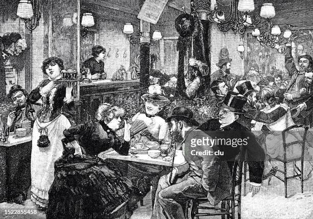 paris, ein brauereirestaurant im quartier latin - 1884 stock-grafiken, -clipart, -cartoons und -symbole