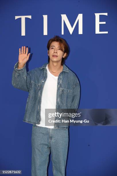 Donghae of South Korean boy band Super Junior is seen at the 'TIME' 30th anniversary 2023 FW collection on July 06, 2023 in Seoul, South Korea.