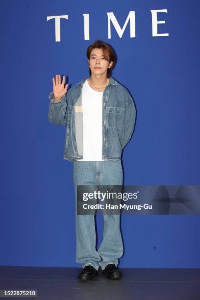Donghae of South Korean boy band Super Junior is seen at the 'TIME' 30th anniversary 2023 FW collection on July 06, 2023 in Seoul, South Korea.