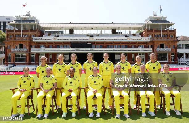 The Australian team pose for a picture during a nets session prior to the Women's Ashes 3rd Vitality IT20 match between England and Australia at...