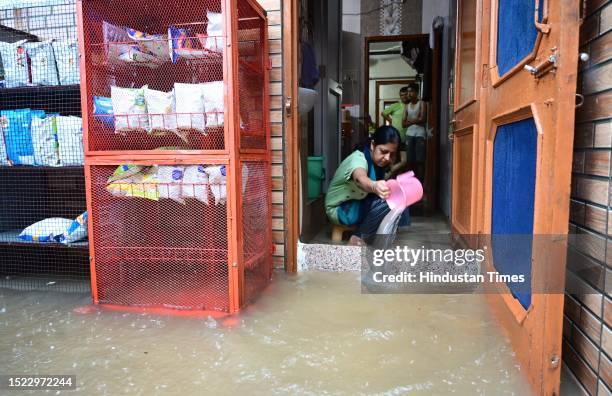 Rainwater enter into residential area of sector 38 after Heavy rain on July 10, 2023 in Chandigarh, India. (Photo by Ravi Kumar/Hindustan Times via...