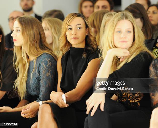 Harley Viera Newton, Jessica Ennis and Romola Garai sit in the front row during the Mulberry Spring/Summer 2013 Show during London Fashion Week at...