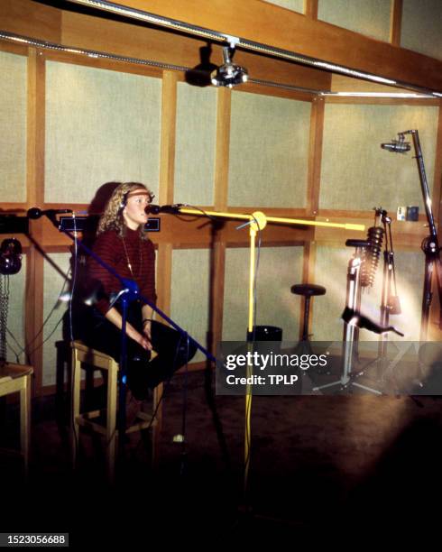 Swedish singer, songwriter, musician Agnetha Fältskog, of the Swedish supergroup ABBA, sings at Polar Studios in Stockholm, Sweden, May 1981.