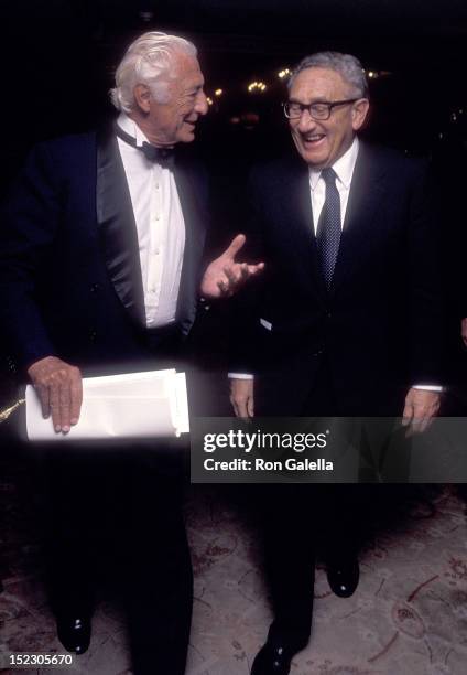 Businessman Gianni Agnelli and American diplomat Henry Kissinger attend the Elie Wiesel Foundation for Humanity's Humanitarian Award Salute to H.M....