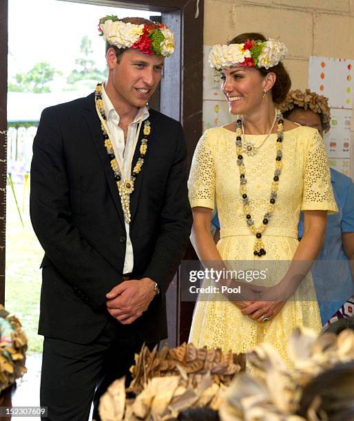 Prince William, Duke of Cambridge and Catherine, Duchess of Cambridge visit Nauti Primary School on September 18, 2012 in Tuvalu. Prince William,...