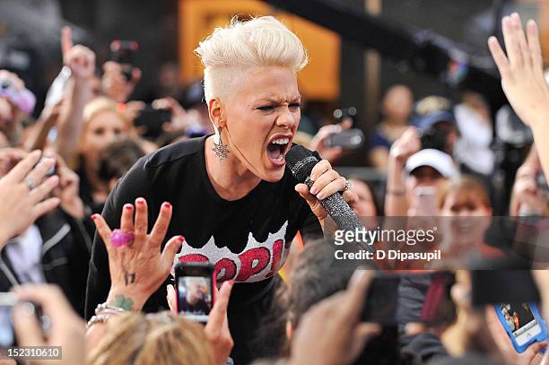 Pink performs on NBC's "Today" at Rockefeller Plaza on September 18, 2012 in New York City.