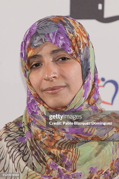 Nobel Peace Prize laureate, Tawakkol Karman attends 'Save The Children Awards 2012' Press Conference at Casa de America on September 18, 2012 in...