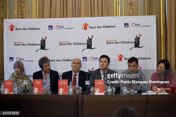 Nobel Peace Prize laureate Tawakkol Karman, actor Ricardo Darin, 'Save The Children' President Eduardo Gonzalez, AXA Comunication Director Josep...