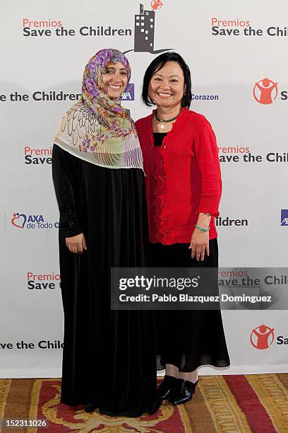 Nobel Peace Prize laureate Tawakkol Karman and UNESCO Ambassador Kim Phuc attend 'Save The Children Awards 2012' Press Conference at Casa de America...