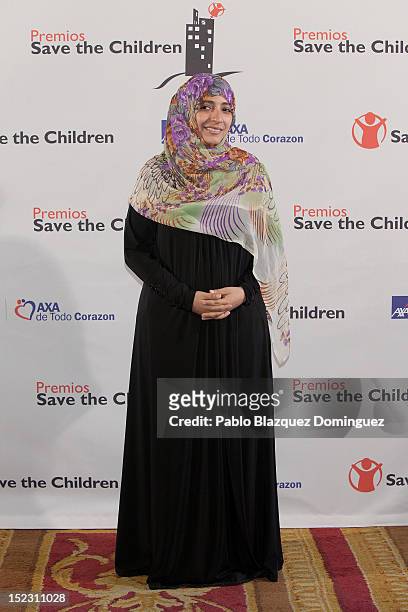 Nobel Peace Prize laureate, Tawakkol Karman attends 'Save The Children Awards 2012' Press Conference at Casa de America on September 18, 2012 in...
