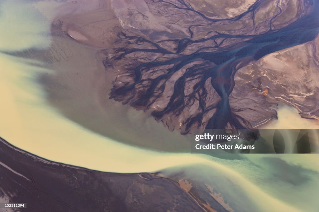 River Estuary, Glacial Melt, Hvammur, Iceland