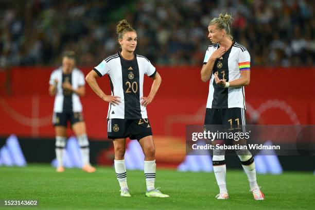 Lina Magull and Alexandra Popp of Germany react during the Women's international friendly between Germany and Zambia at Sportpark Ronhof Thomas...