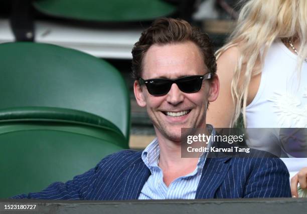 Tom Hiddleston attends day five of the Wimbledon Tennis Championships at All England Lawn Tennis and Croquet Club on July 07, 2023 in London, England.