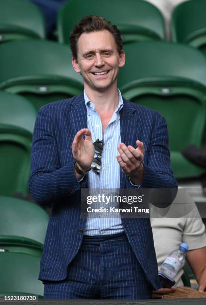 Tom Hiddleston attends day five of the Wimbledon Tennis Championships at All England Lawn Tennis and Croquet Club on July 07, 2023 in London, England.