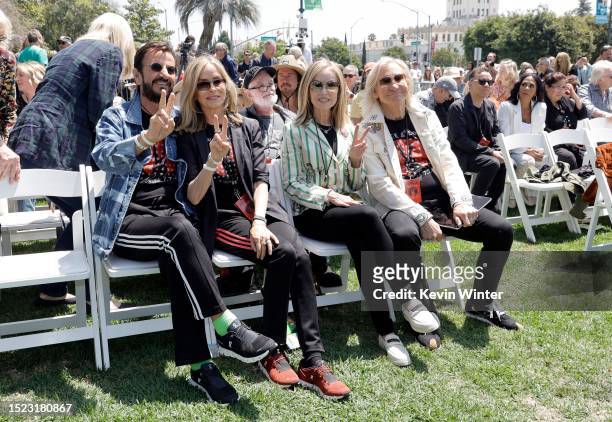 Ringo Starr, Barbara Bach, Marjorie Bach and Joe Walsh attend Ringo's Annual Peace & Love Birthday Celebration on July 07, 2023 in Beverly Hills,...