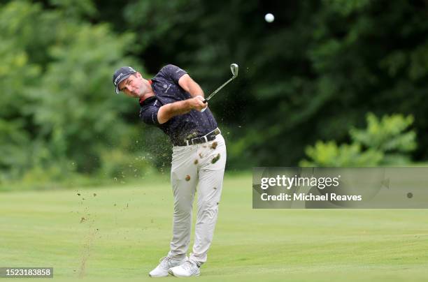 Denny McCarthy of the United States plays a shot on the sixth hole during the second round of the John Deere Classic at TPC Deere Run on July 07,...