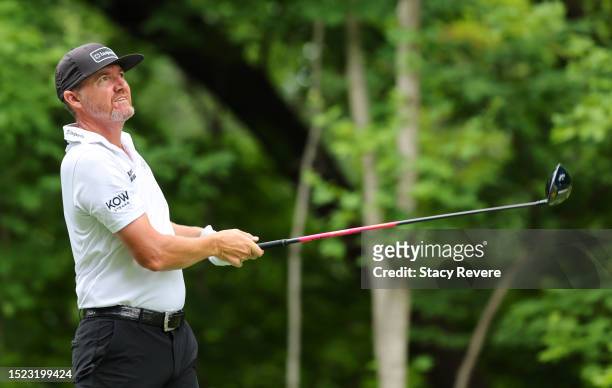 Jimmy Walker of the United States plays his shot from the 17th tee during the second round of the John Deere Classic at TPC Deere Run on July 07,...