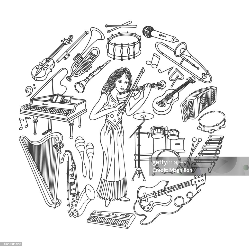 Music Doodle, Musical Instruments and Woman Violinist