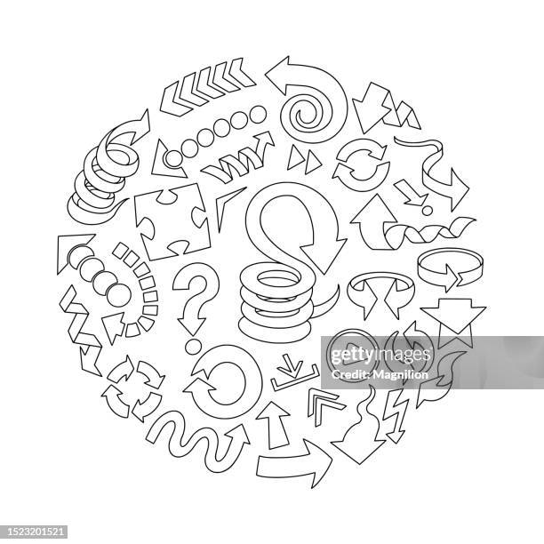 different shapes of arrows - creative-recycle-symbol-drawing stock illustrations