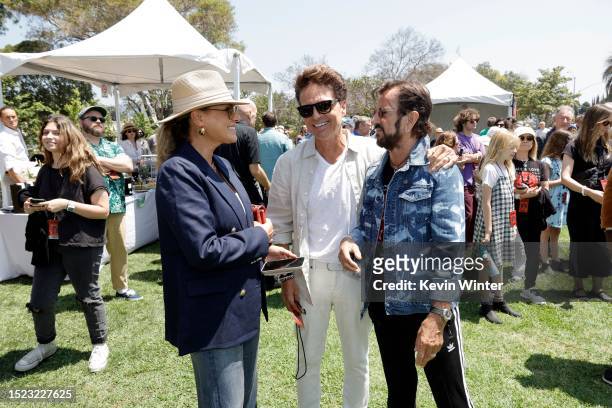 Daisy Fuentes, Richard Marx and Ringo Starr attend Ringo's Annual Peace & Love Birthday Celebration on July 07, 2023 in Beverly Hills, California.