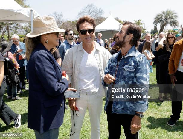 Daisy Fuentes, Richard Marx and Ringo Starr attend Ringo's Annual Peace & Love Birthday Celebration on July 07, 2023 in Beverly Hills, California.